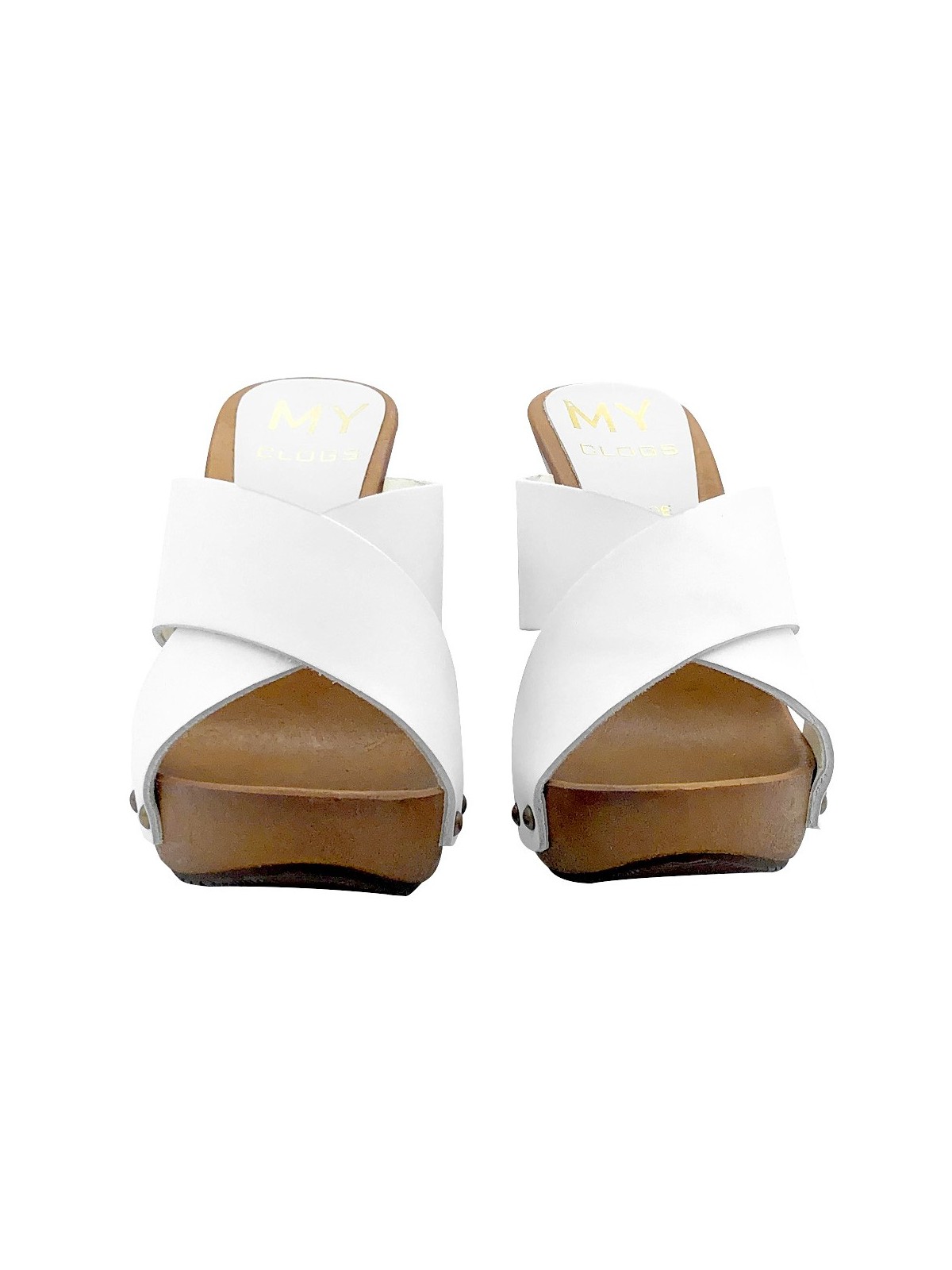 WHITE LEATHER CLOGS WITH HEEL 11 CM