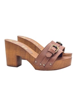 BROWN CLOGS WITH BUCKLE -9 CM