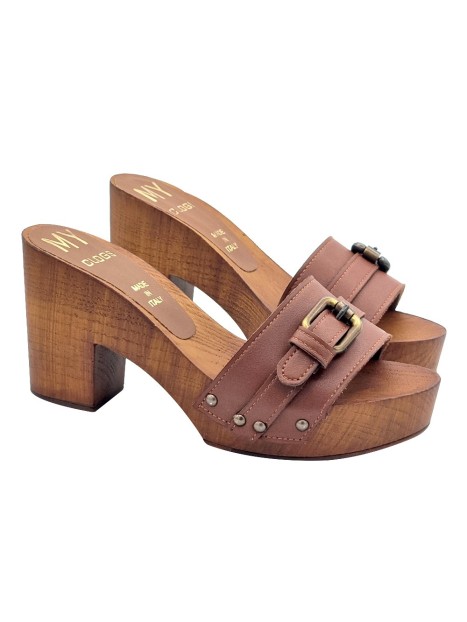 BROWN CLOGS WITH BUCKLE -9 CM
