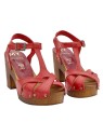 RED LEATHER SANDALS WITH CROSSED BANDS