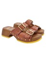 BROWN CLOGS WITH DOUBLE ADJUSTABLE STRAP