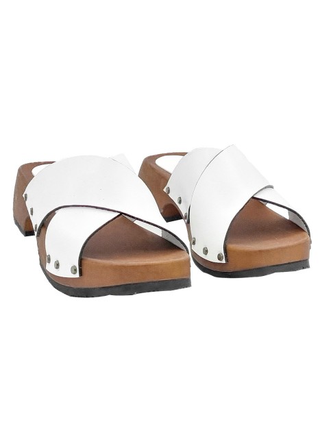 CLOGS WITH CROSSED WHITE LEATHER BANDS HEEL 5