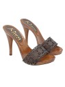 LASERED BROWN LEATHER CLOGS AND HIGH HEEL