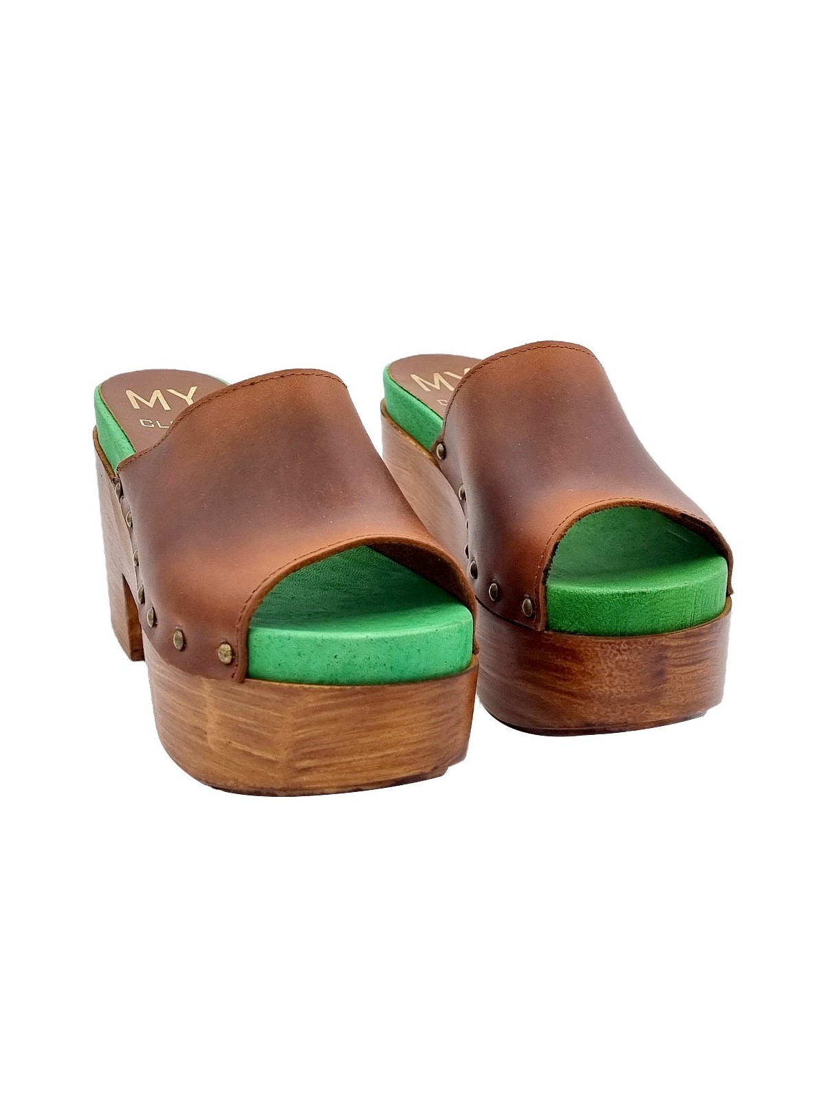 LEATHER CLOGS IN BROWN LEATHER COLOR 9.5 HEEL