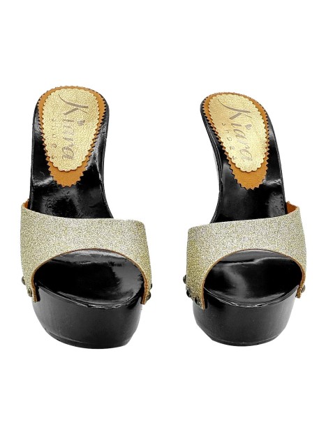 GOLD GLITTER CLOGS WITH HEEL 13