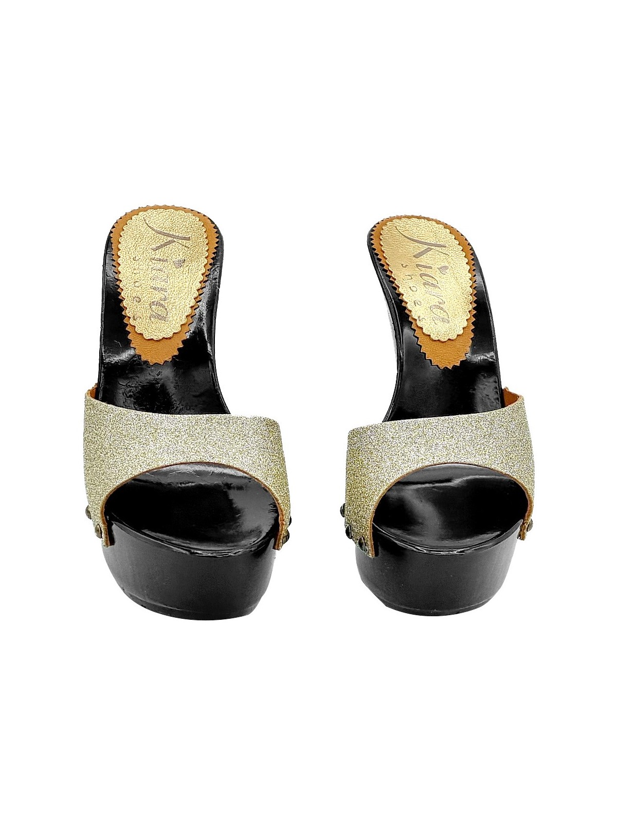 GOLD GLITTER CLOGS WITH HEEL 13