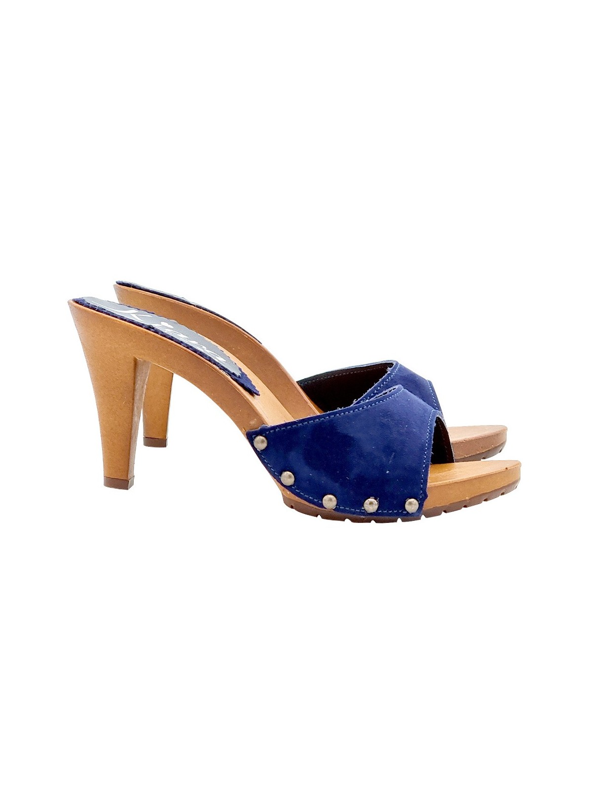 BLUE SUEDE CLOGS WITH HEEL 9
