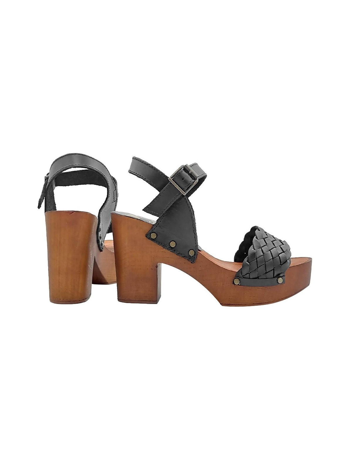 BLACK SANDALS WITH WOVEN BAND AND HEEL 9