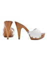 WHITE LEATHER CLOGS WITH 11 CM HEEL