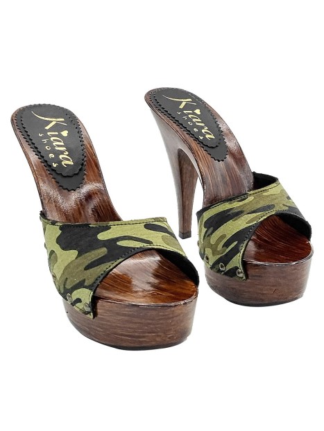 CLOGS BAND IN CAMOUFLAGE FABRIC AND HEEL 13 CM
