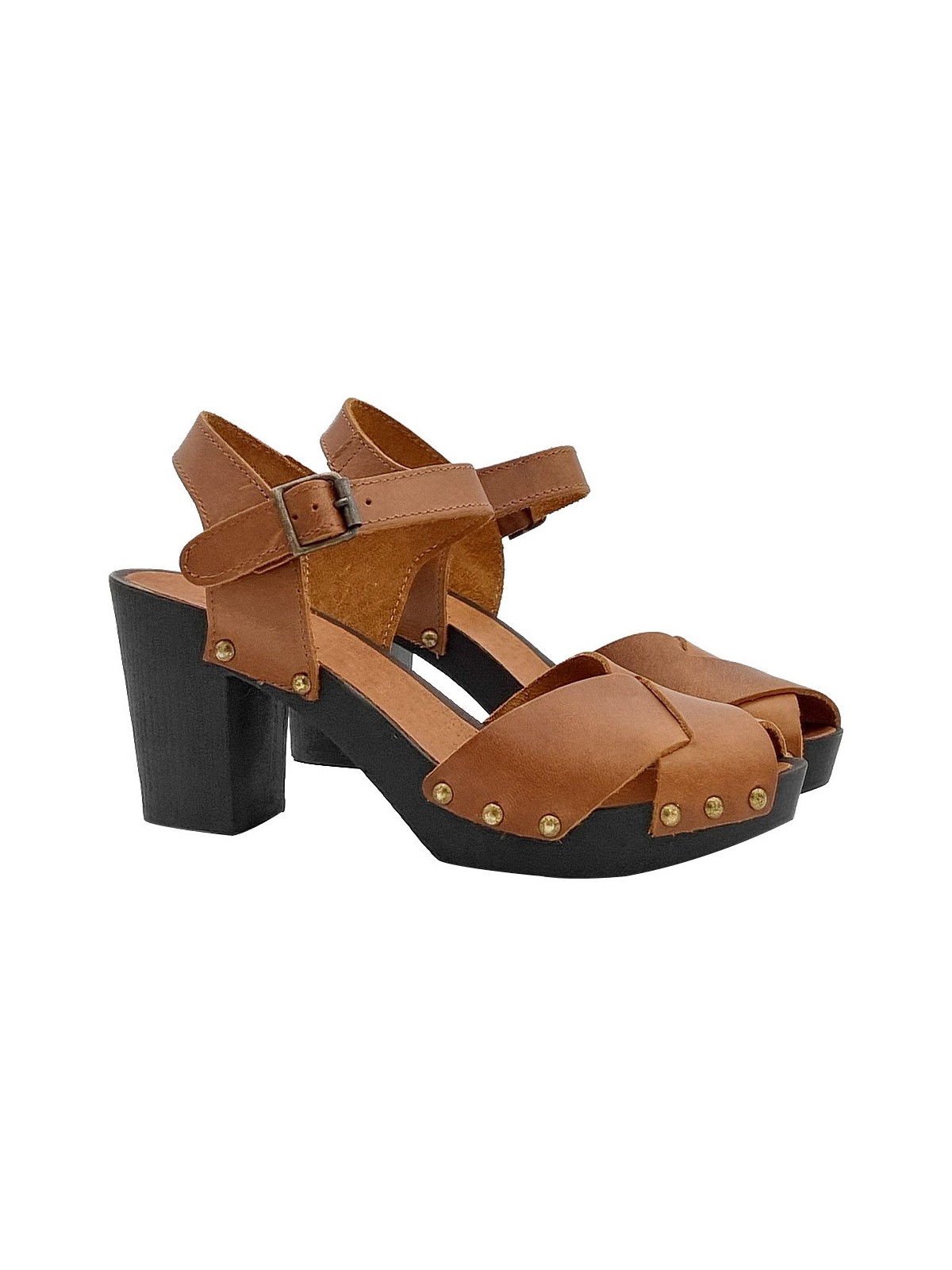BROWN LEATHER SANDALS WITH STRAP