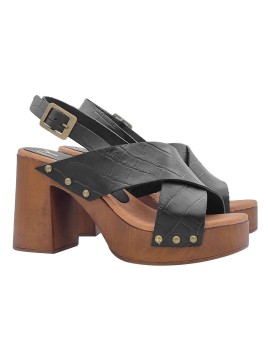 BLACK SANDALS WITH CROSSED BANDS AND COMFORTABLE HEEL