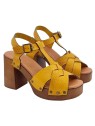 OCHER CLOGS WITH CROSSED BANDS AND COMFORTABLE HEEL