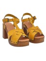 OCHER CLOGS WITH CROSSED BANDS AND COMFORTABLE HEEL