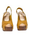 OCHER SANDALS WITH CROSSED BANDS AND 12 CM HEEL