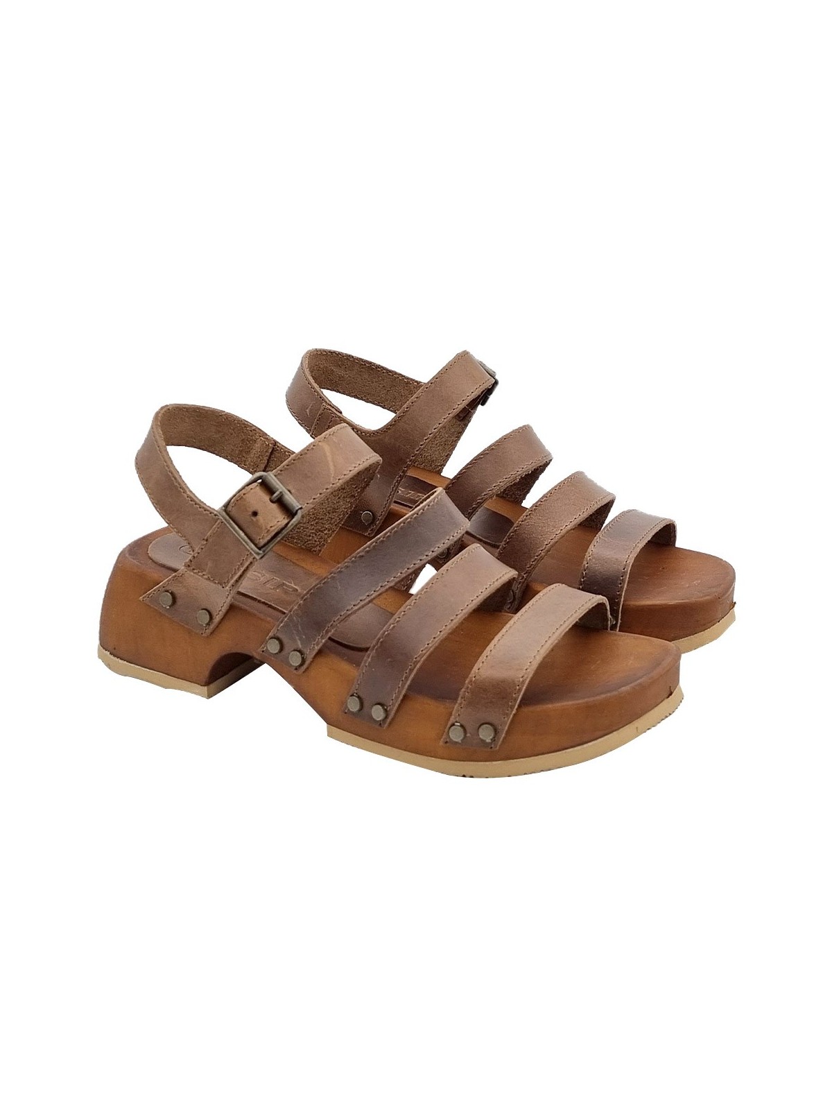 BROWN SANDALS WITH LEATHER BANDS AND STRAP