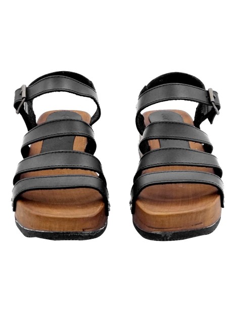 BLACK SANDALS WITH LEATHER BANDS AND STRAP