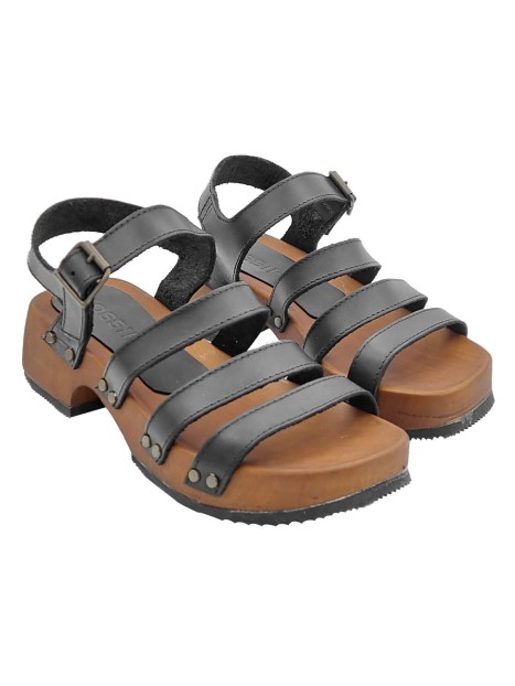 BLACK SANDALS WITH LEATHER BANDS AND STRAP