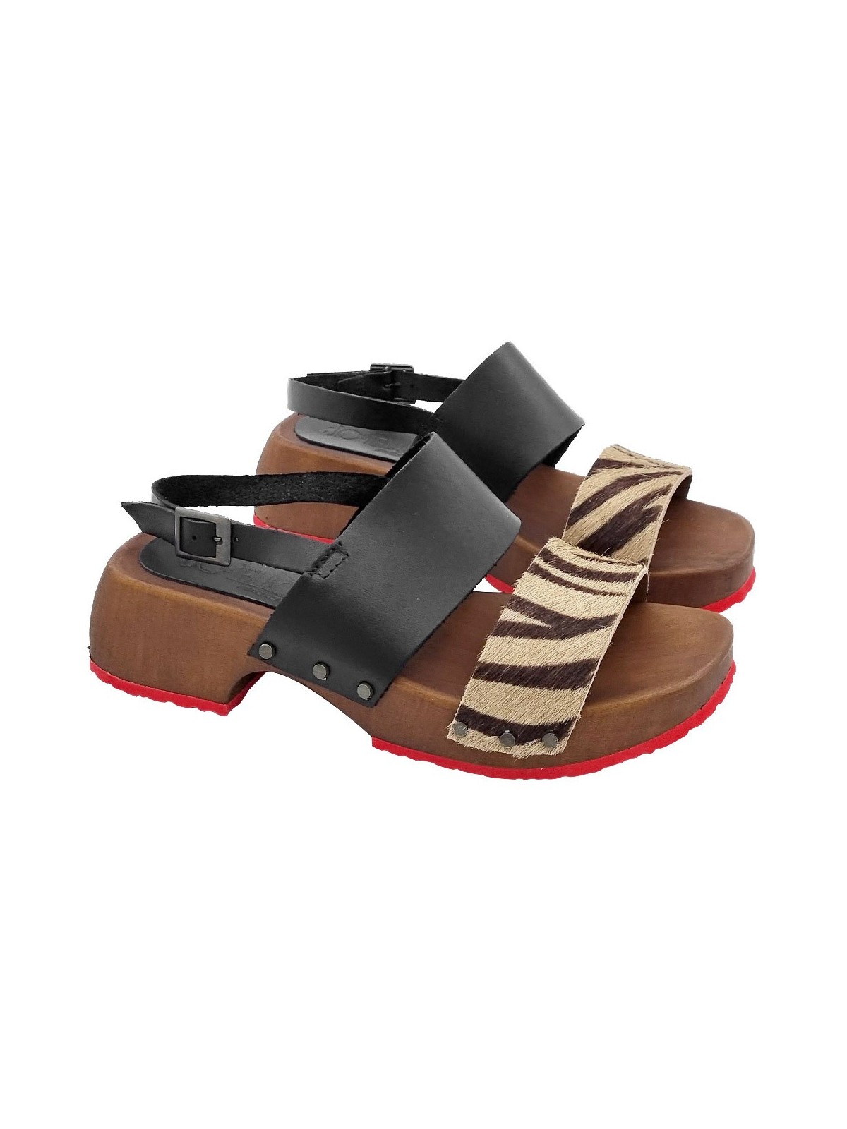 BLACK SANDALS WITH BLACK LEATHER BAND AND ZEBRA "EFFECT"