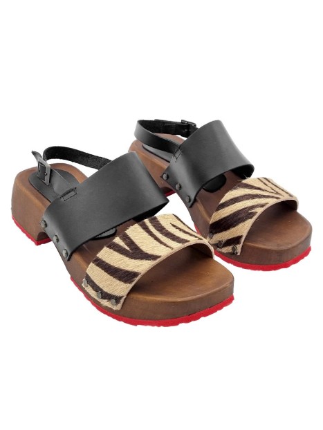 BLACK SANDALS WITH BLACK LEATHER BAND AND ZEBRA "EFFECT"
