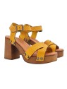 OCHER SANDALS WITH CROSSED BANDS AND 9 CM HEEL