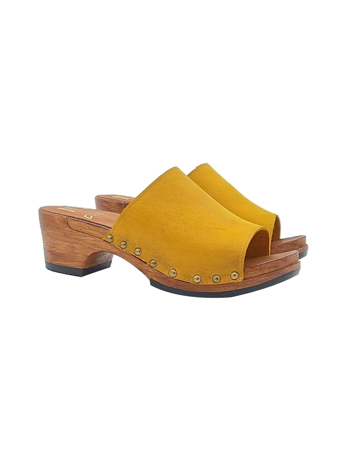 LOW OCHER CLOGS WITH WIDE LEATHER BAND