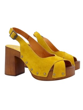 YELLOW SANDALS WITH CROSSED BANDS IN SUEDE