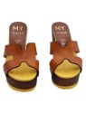 BROWN LEATHER CLOGS WITH HEEL 10