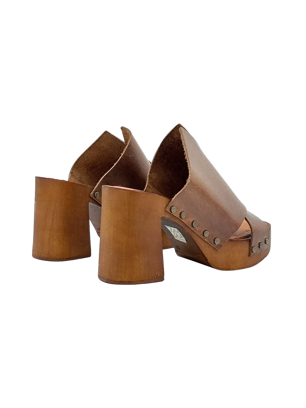 BROWN LEATHER CLOGS WITH 8.5 HEEL
