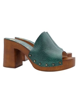 GREEN LEATHER CLOGS WITH HEEL 9