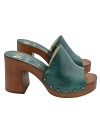 GREEN LEATHER CLOGS WITH HEEL 9