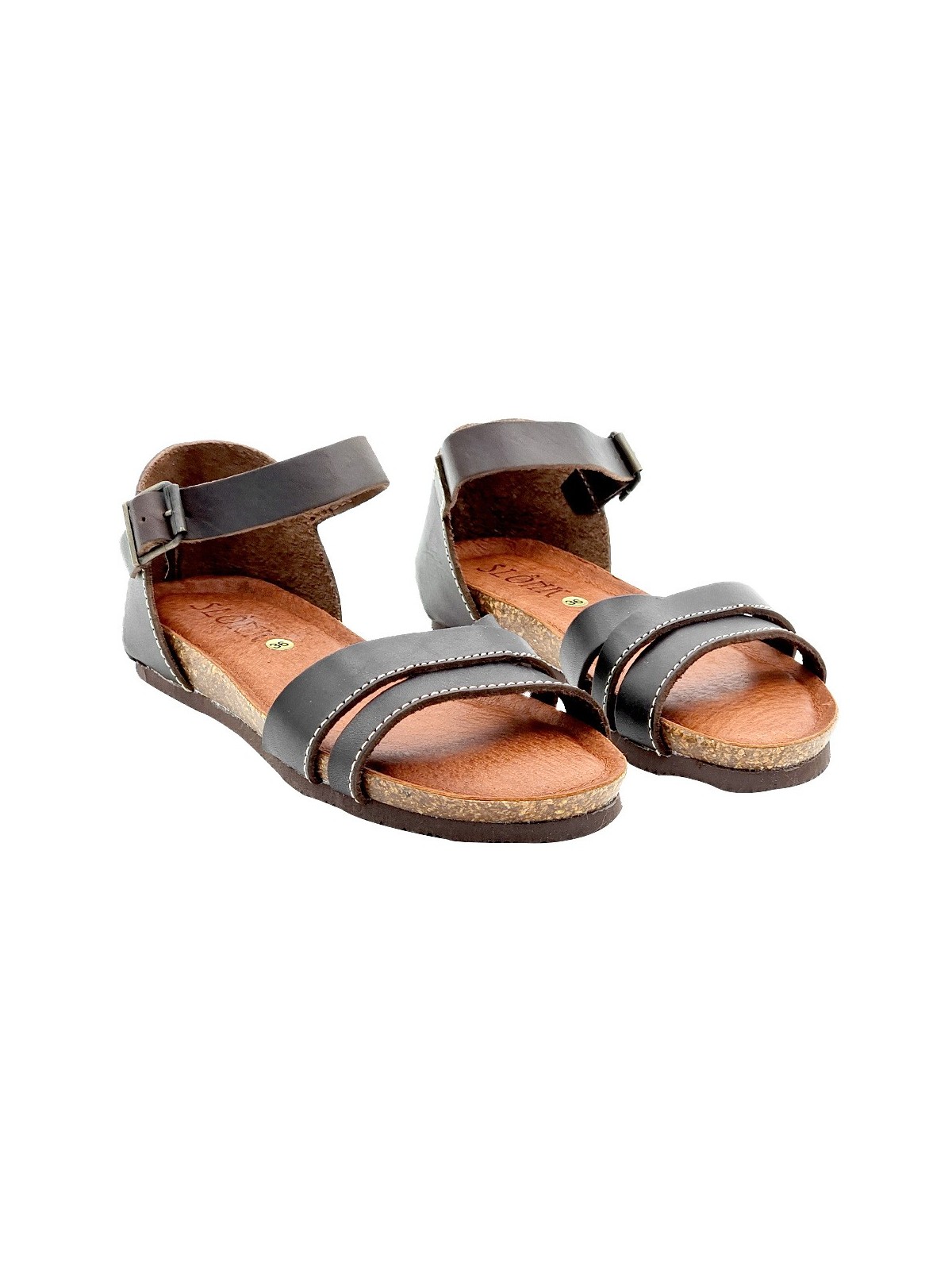 BROWN FLAT SANDALS IN LEATHER WITH STRAP