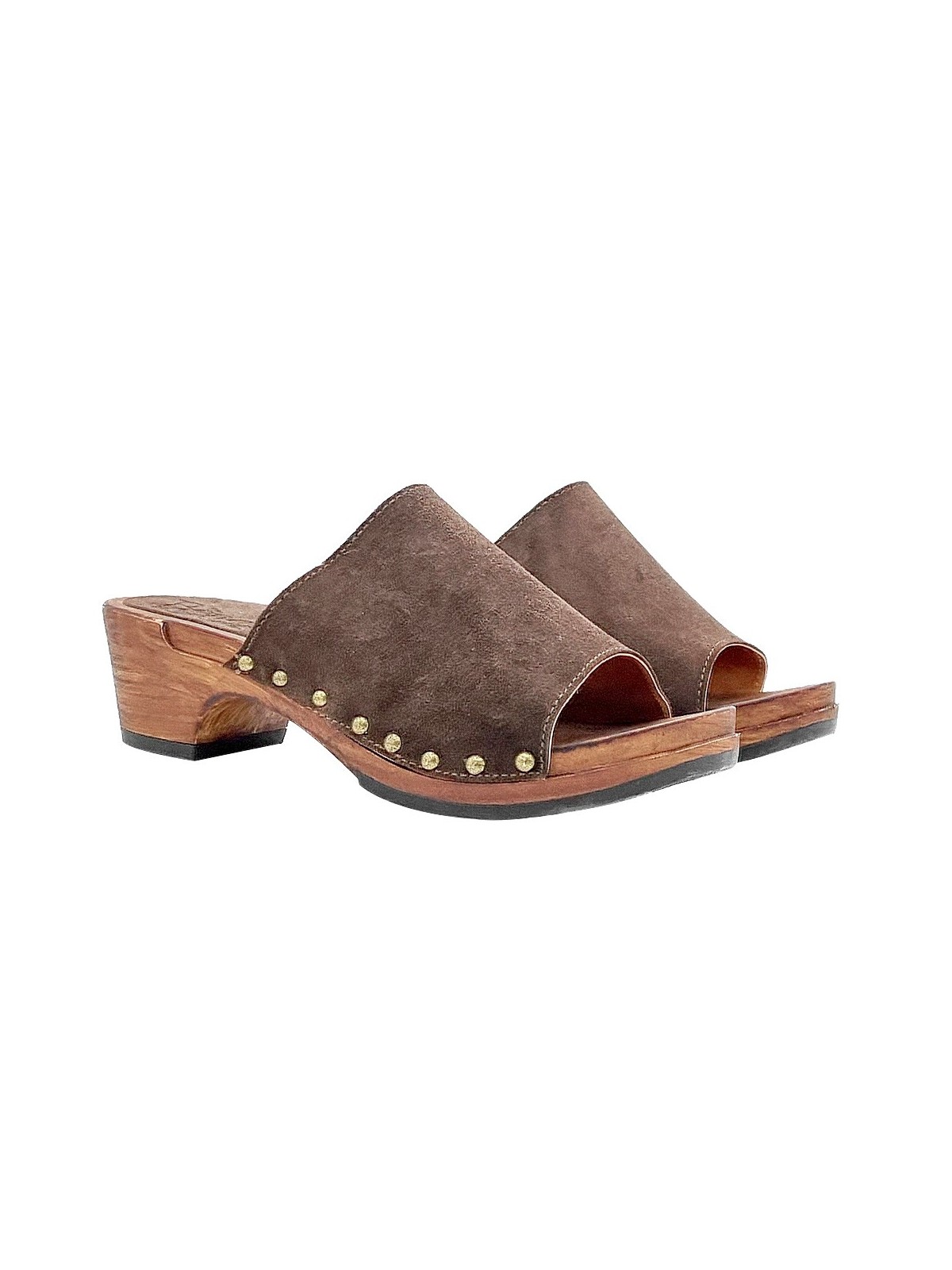 LOW BROWN CLOGS WITH WIDE BAND IN SUEDE