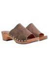 LOW BROWN CLOGS WITH WIDE BAND IN SUEDE