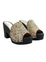 GOLD GLITTER SANDALS WITH WIDE HEEL