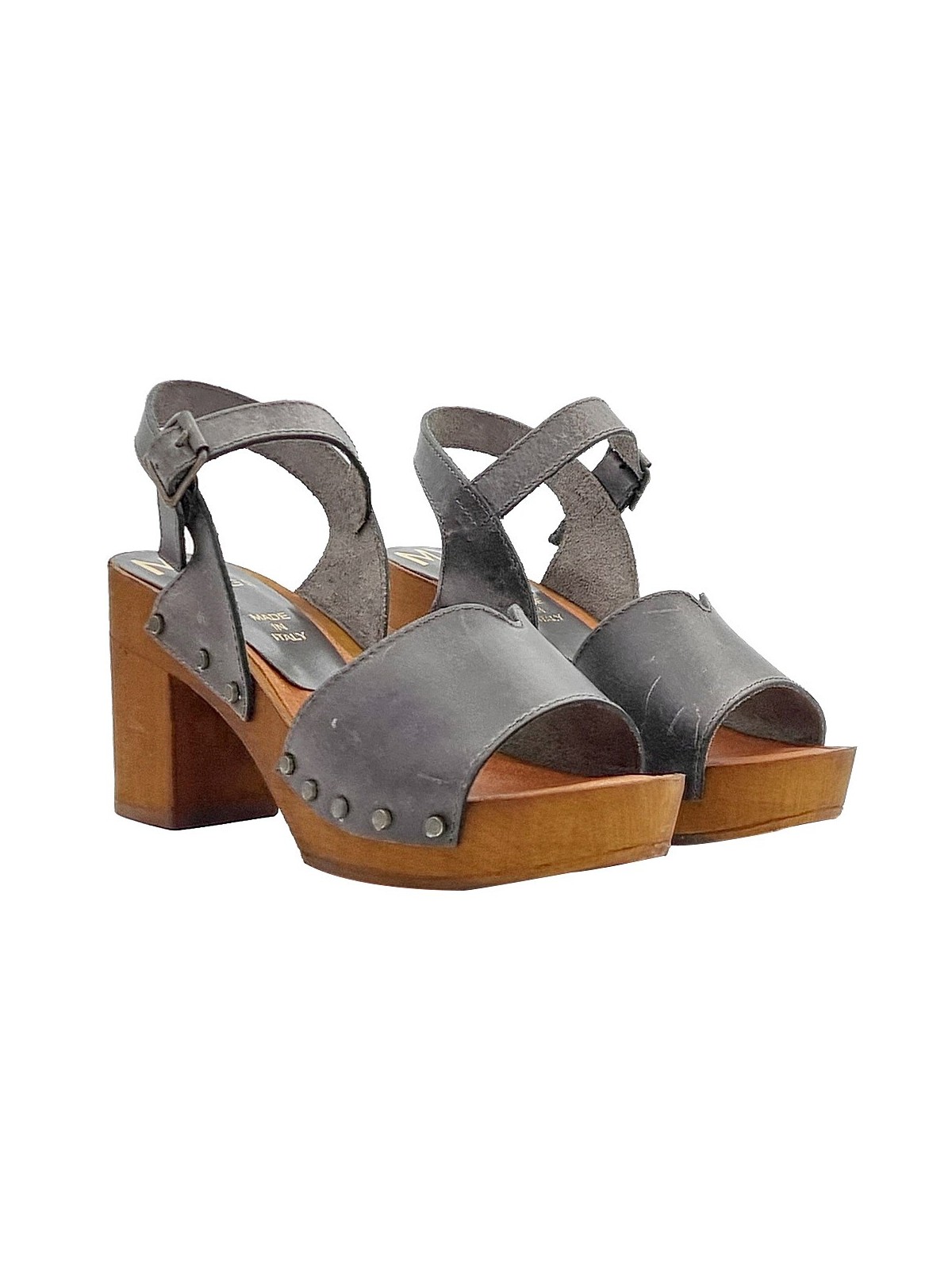 SMOKE GRAY SANDALS WITH STRAP AND 8.5 HEEL