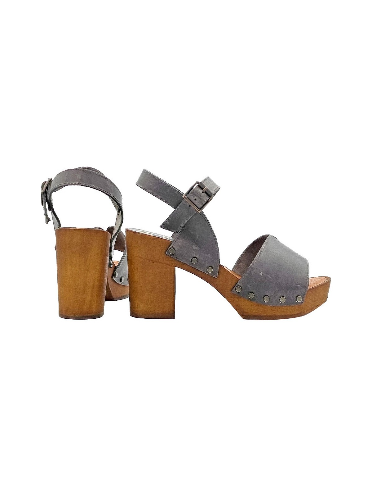 SMOKE GRAY SANDALS WITH STRAP AND 8.5 HEEL