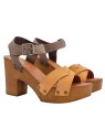 LEATHER-COLORED SANDALS WITH CROSSED BANDS AND HEEL 9