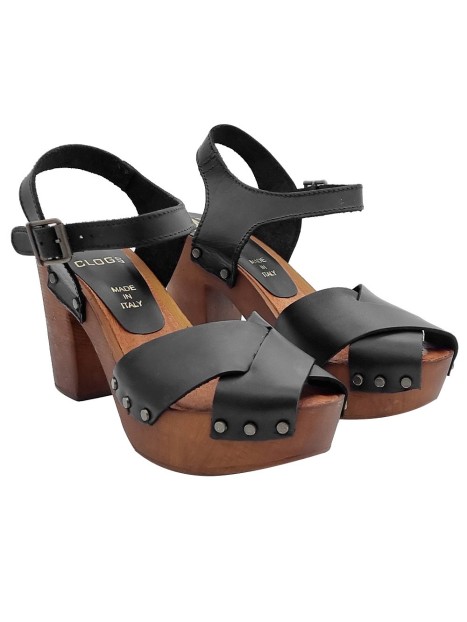 BLACK SANDALS WITH CROSSED BANDS AND HEEL 9