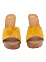 LEATHER-COLORED SUEDE CLOGS WITH HEEL 9