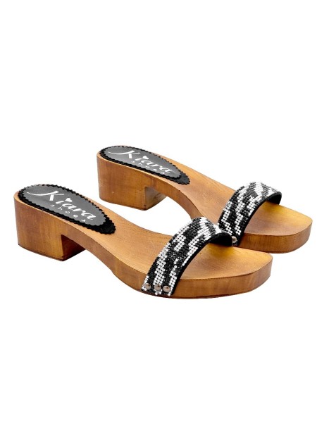 LOW CLOGS WITH "ZEBRA EFFECT" STRASS BAND