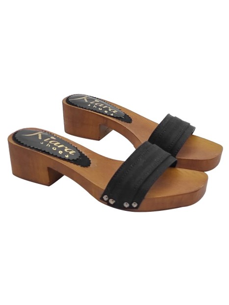 LOW BLACK CLOGS WITH DOUBLE FABRIC BAND