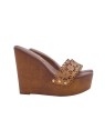 BROWN WEDGE SANDALS WITH LASERED BAND