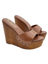 BROWN LEATHER WEDGE SANDALS