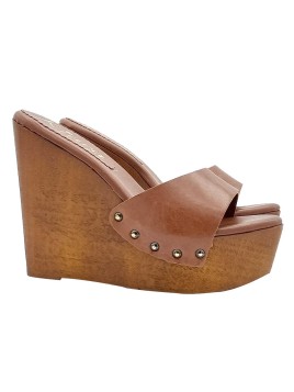 BROWN LEATHER WEDGE SANDALS