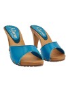ROYAL BLUE LEATHER CLOGS WITH HEEL 9