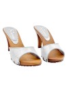 SILVER CLOGS GLITTER LEATHER WITH HEEL 9