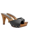 BLACK CLOGS IN TUMBLED LEATHER WITH HEEL 9