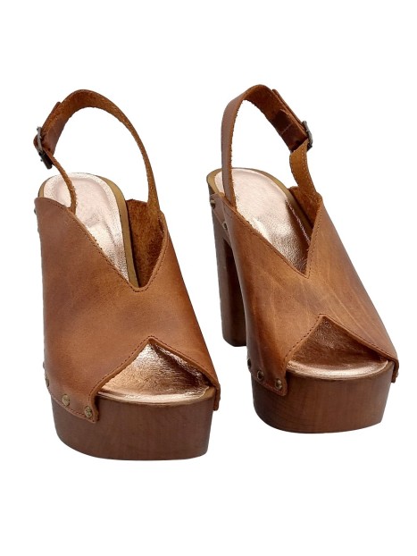 SANDALS LEATHER-COLORED OPEN TOE WITH HIGH HEEL
