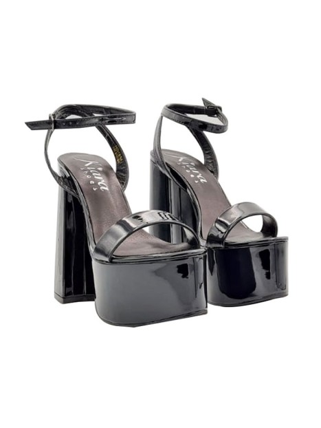 BLACK PATENT LEATHER SANDALS WITH 14 CM HEEL